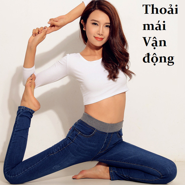 [VIDEO + HÌNH THẬT] Quần jean nữ lưng cao, cạp chun co giãn thời trang