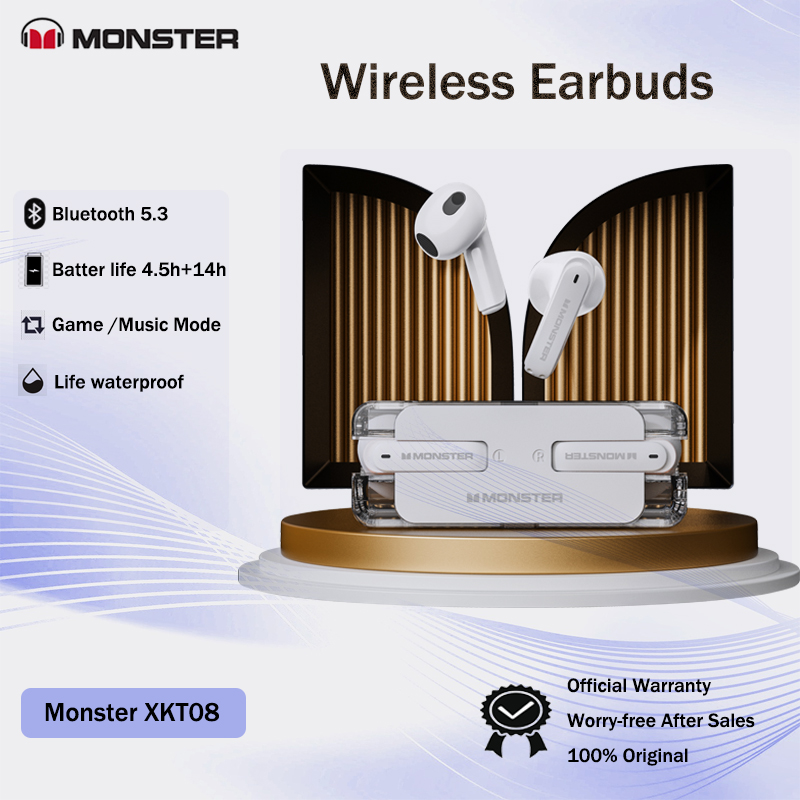 Monster XKT08 BT5.3 Bluetooth Wireless Gaming Headset, Wireless Headphones HIFI Low Latency Noise Reduction Headphones Large Battery Capacity for Gaming Sports Headset With Mic