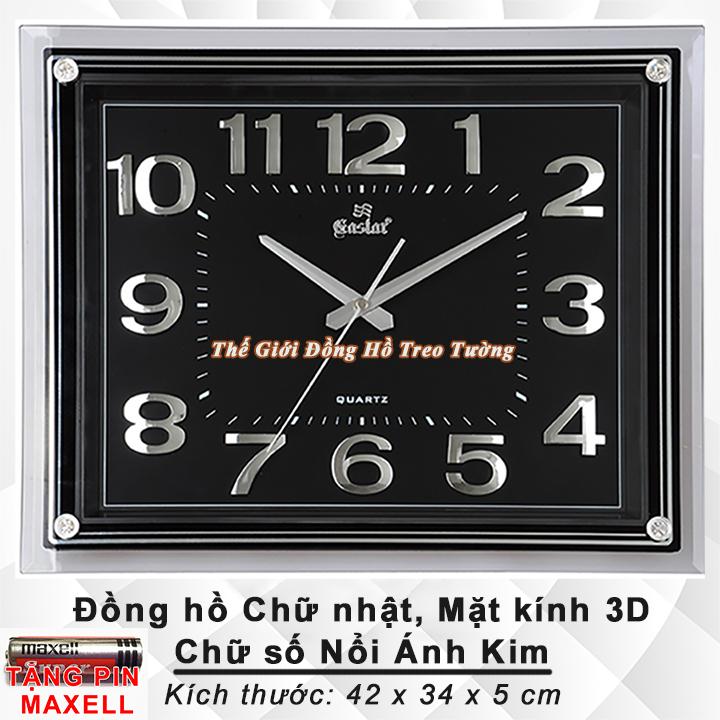 Đồng hồ Treo tường EASTAR KIM TRÔI Chữ Nhật Mặt Đen – Mặt Kính 3D – Bộ Số Nổi Ánh Kim Bạc – Tặng Pin Maxell – Bảo Hành 1 Năm