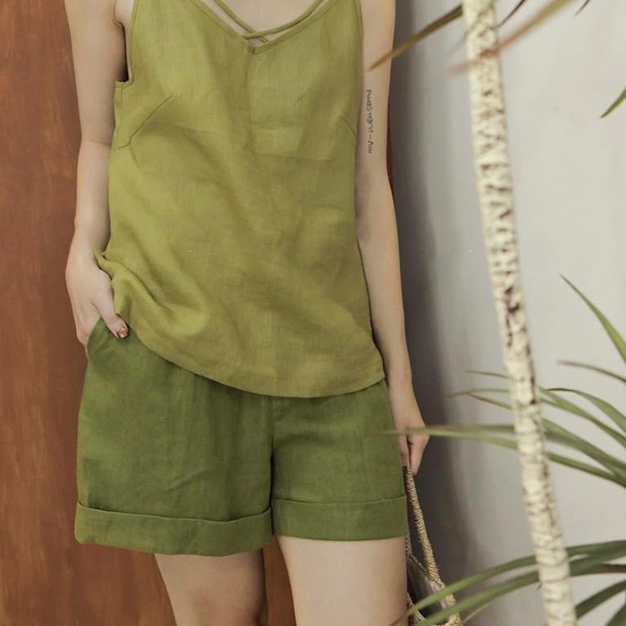 Quần short nữ Linen bột premium gấu lơ vê