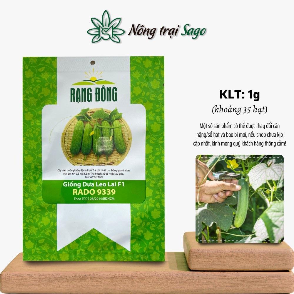 Hạt giống Dưa Leo Lai F1 9339 (1g~35 hạt) nảy mầm tốt, dễ chăm, trồng quanh năm, hiệu Hạt giống Rạng Đông - Nông Trại Sago