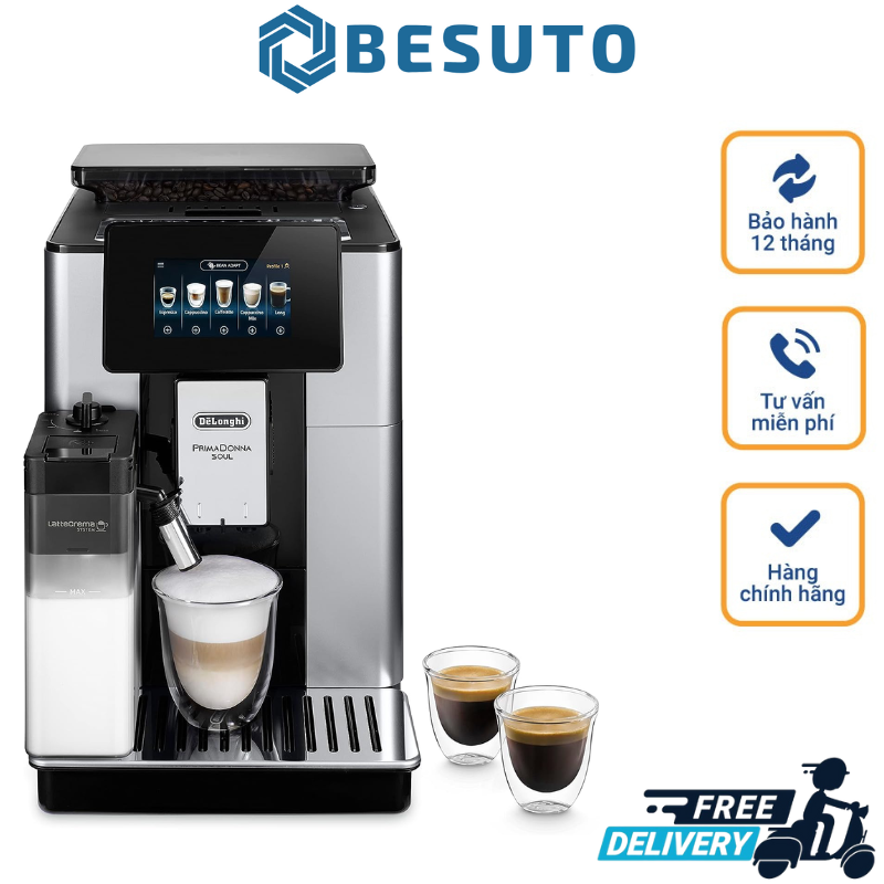 De'Longhi PrimaDonna Soul Perfetto ECAM 610.55.SB Fully Automatic Coffee Machine with LatteCrema Milk System & Bean Adapt Technology, Exclusive to Amazon, 18 Recipes, with Colour Display & App Control, Silver