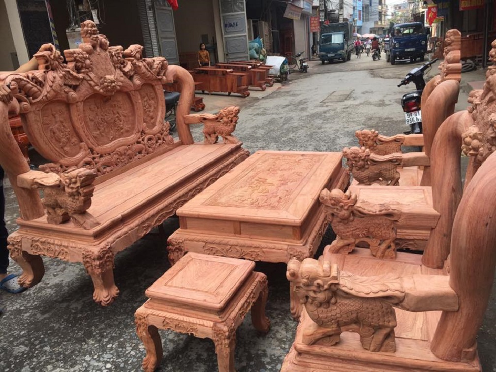 Bộ nghê phượng gỗ hương đá