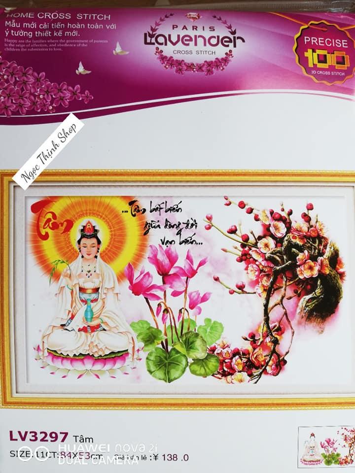 Tranh thêu chữ thập chữ Tâm - tâm bất biến giữa dòng đời vạn biến LV3297 KT 84x53cm