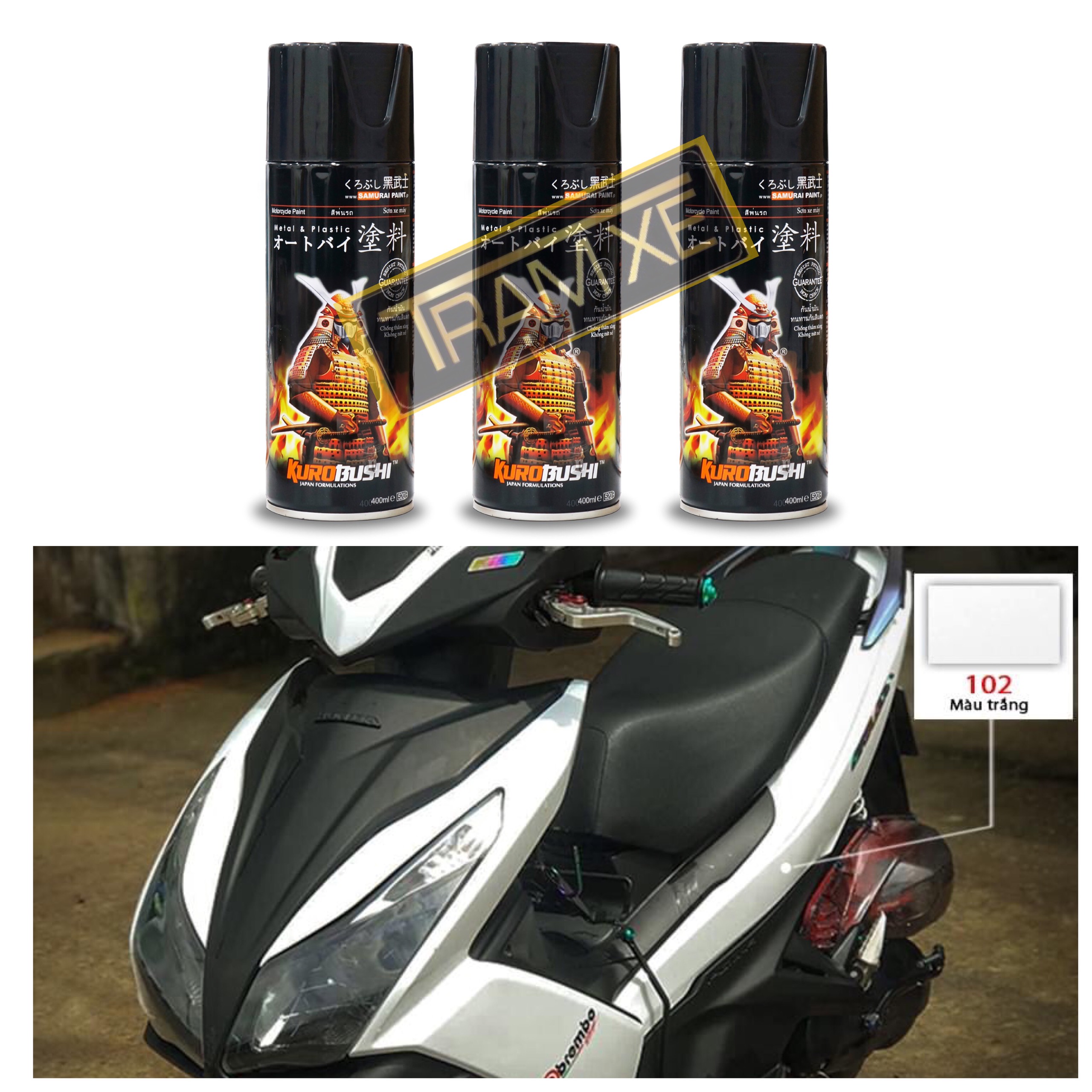 Combo Sơn xịt Samurai màu trắng 102 đủ quy trình bền đẹp, chuyên sơn xe máy ô tô