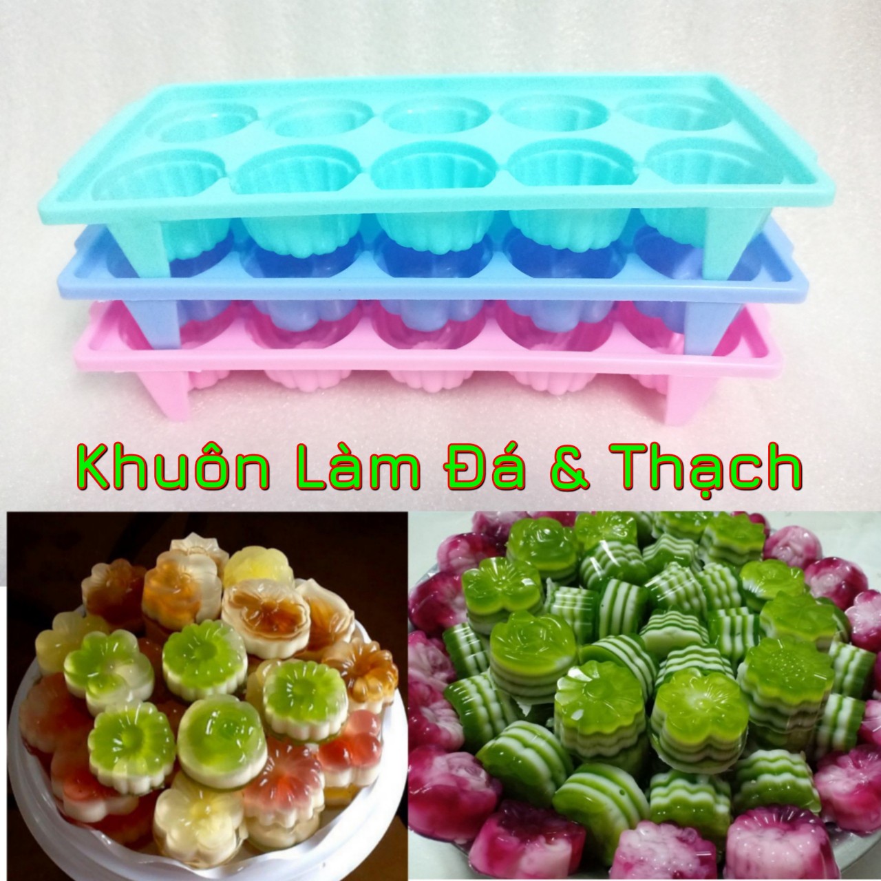 Combo 4 cái Khay nhựa làm đá rau câu 10 Viên - khuôn làm đá và thạch Bông Hoa