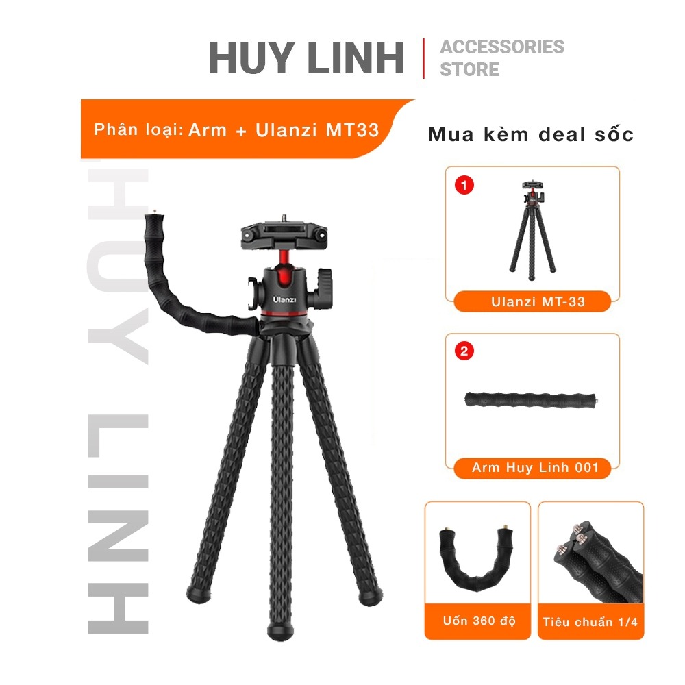 Tay Arm mở rộng Telesin Flexible Octopus đa năng ngàm kết nối 2 đầu 1/4 inch HL957