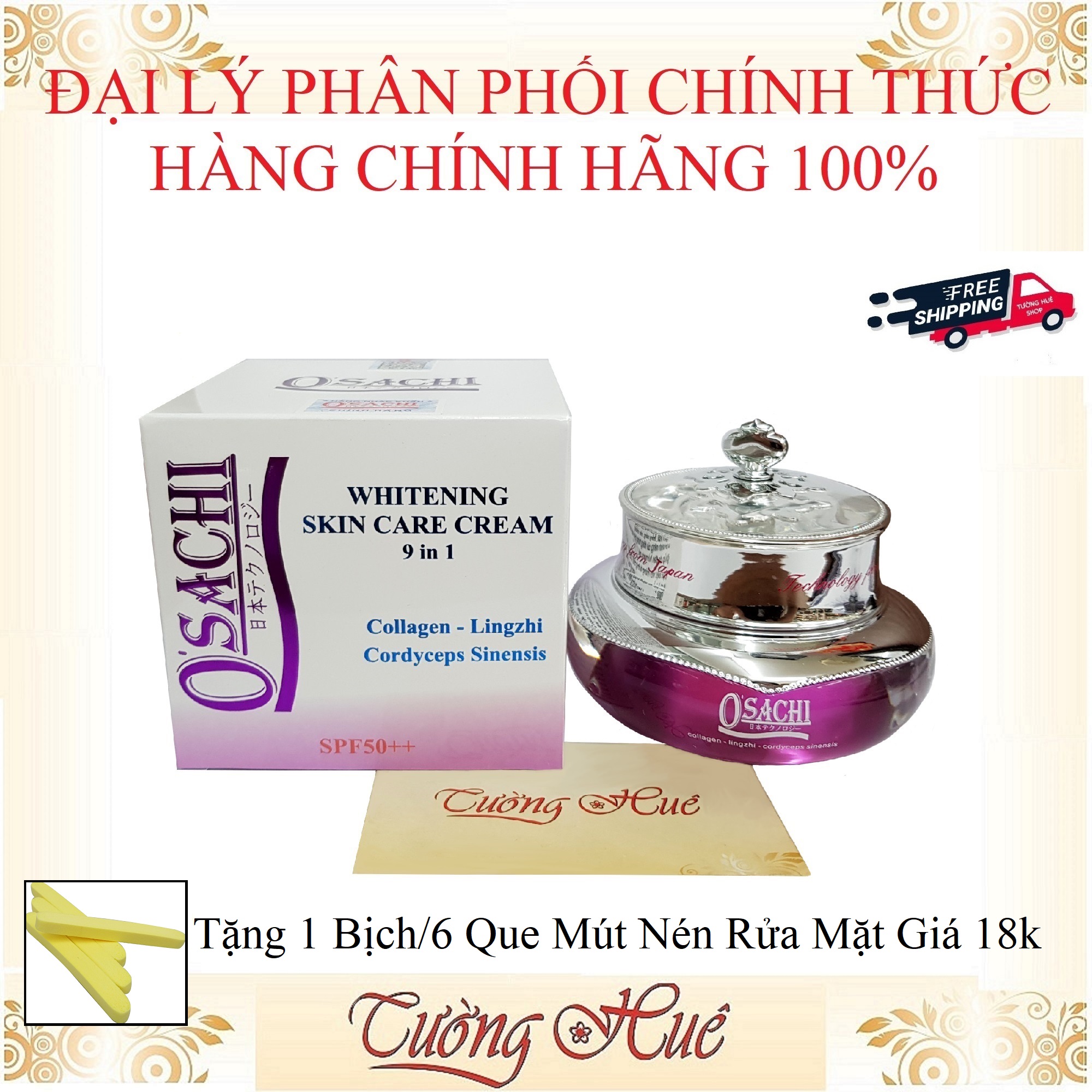 Kem Dưỡng Trắng Da Cao Cấp Osachi 9in1 Tinh Chất Linh Chi Đông Trùng - 20g ( Tặng 1 Bịch/6 Que Mút Rửa Mặt )