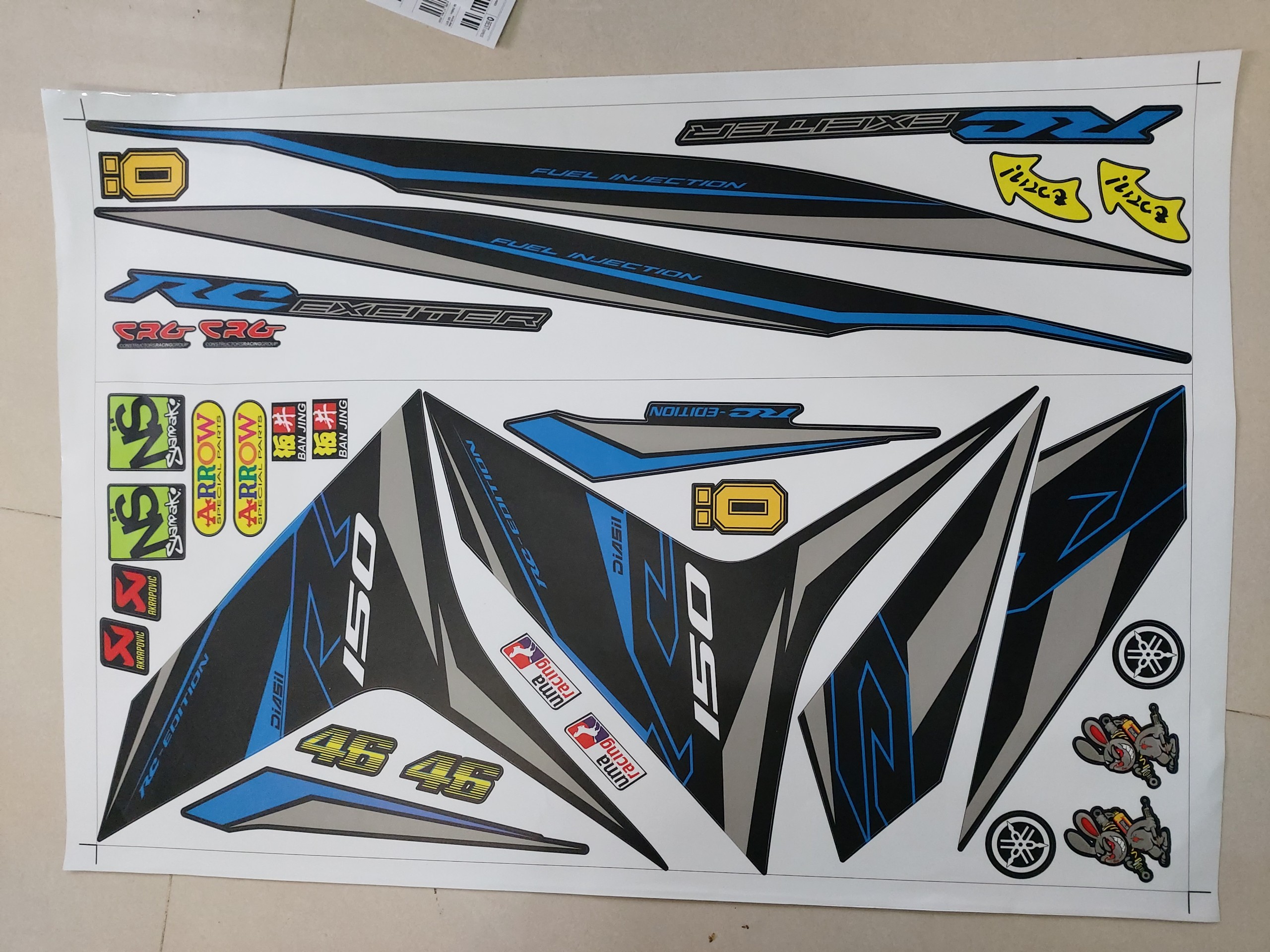 [HCM]Tem exciter 150 RC xanh xám dán xe đen