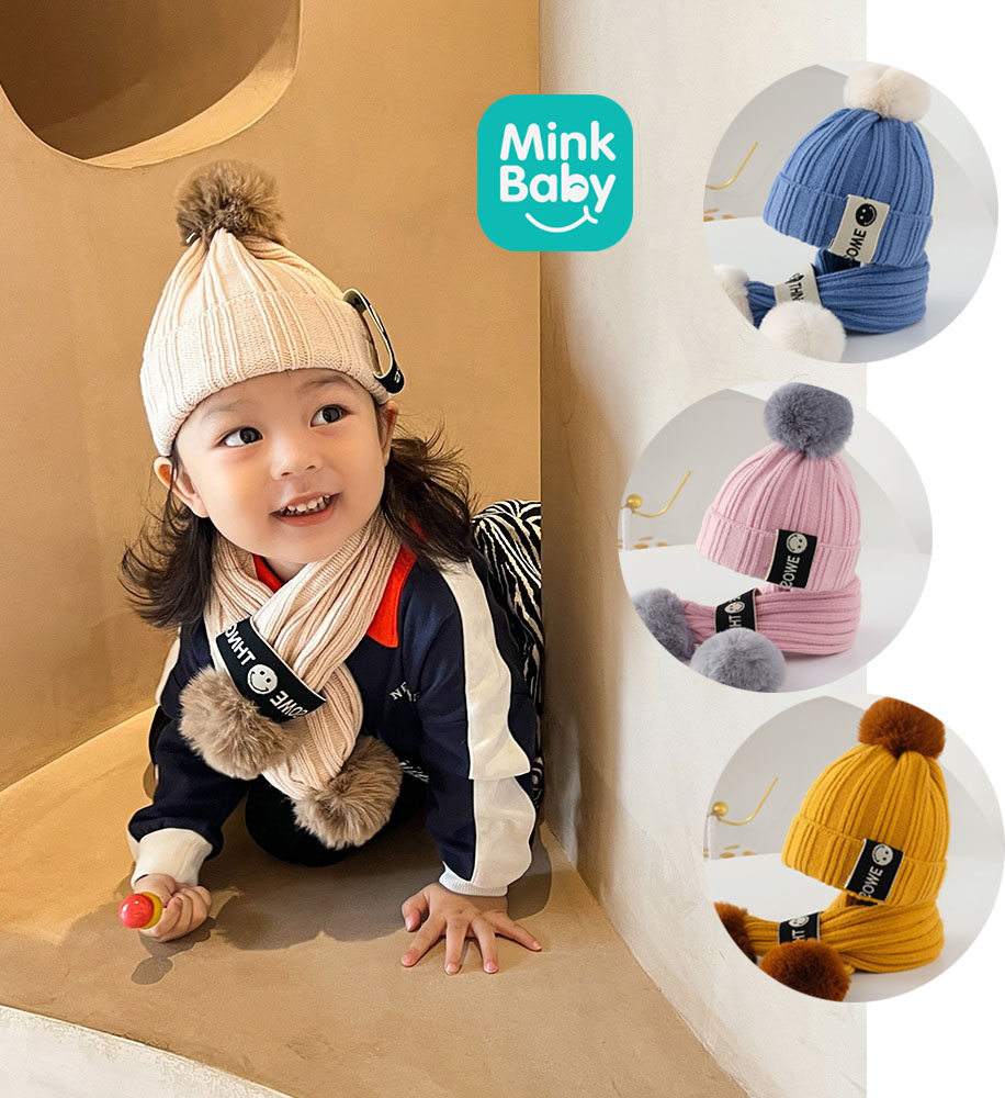SET MŨ LEN + KHĂN LEN MINKBABY CHO BÉ 1-4 TUỔI ( MẪU 1)