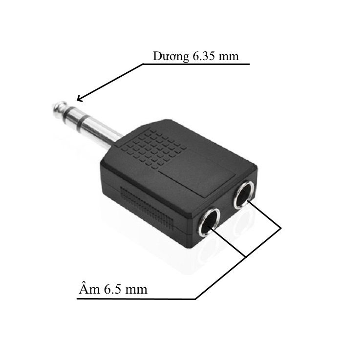 Đầu chia jack audio 6.35mm đực ra hai đầu 6.5mm cái stereo