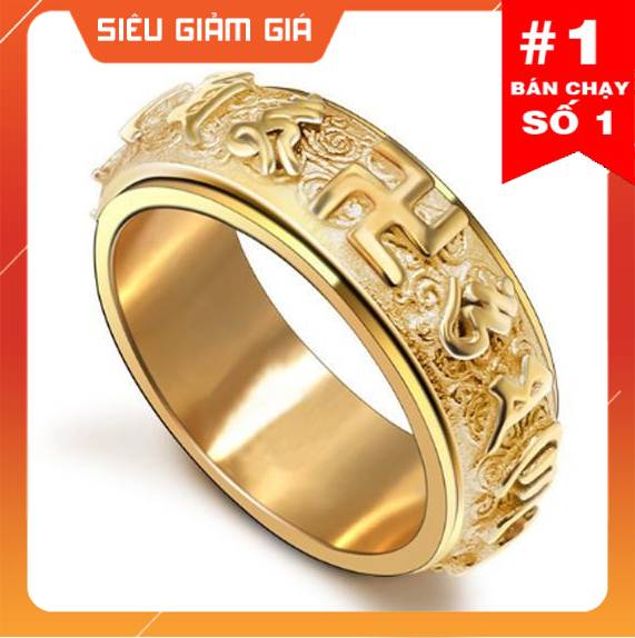 [HCM]Nhẫn  Nam Titan Chữ Vạn OM MANI PADME HUM  Vĩnh Viễn Không Đen ---- GIÁ HỦY DIỆT