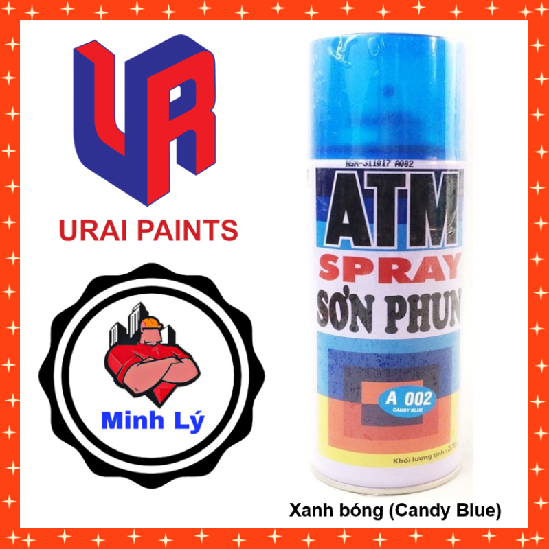 Sơn Phun Màu Xanh Bóng A002 Candy Blue ATM Spray Cao Cấp (400ml/chai)