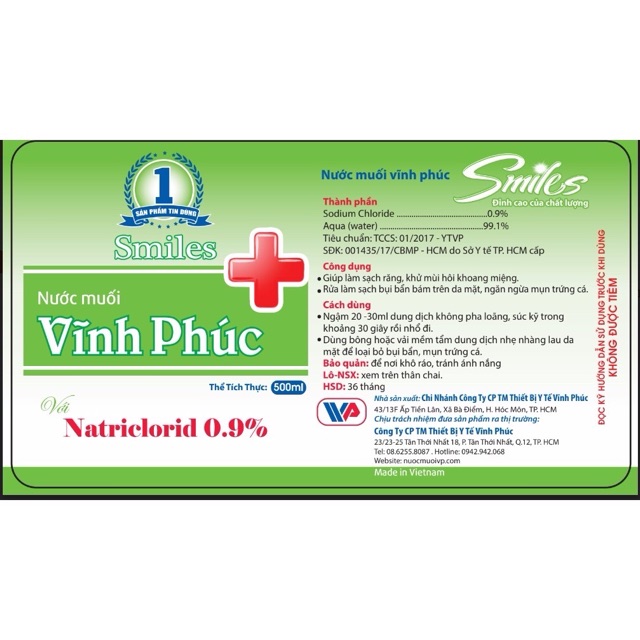 [HCM] Nước Muối 1000ml (1L) hiệu Vĩnh Phúc