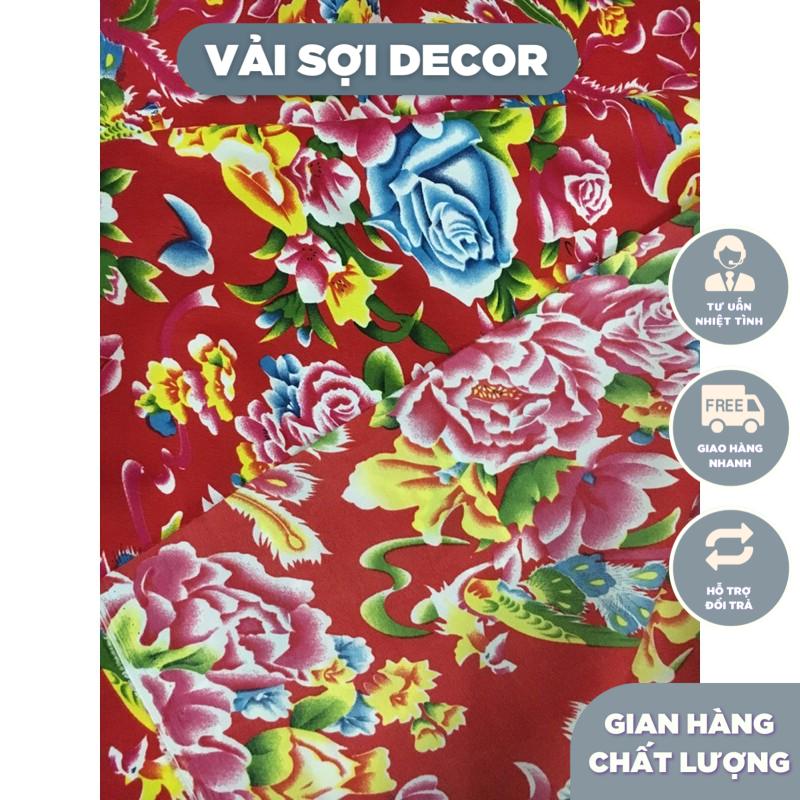 Vải chăn con công đơn đỏ Decor (khổ  1,6m)
