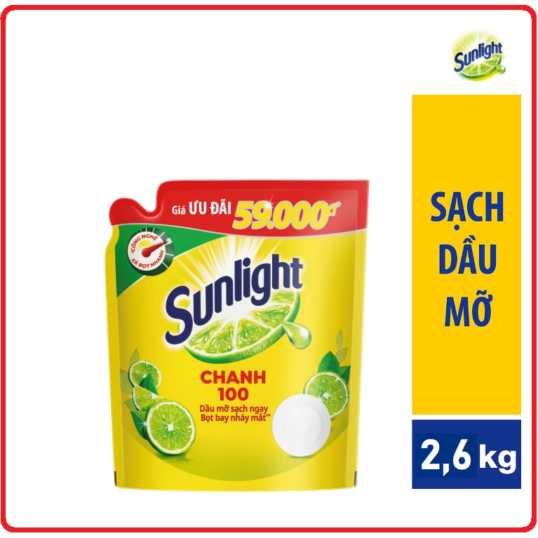 Nước rửa chén bát 2.6KG SUNLIGHT Hương Chanh