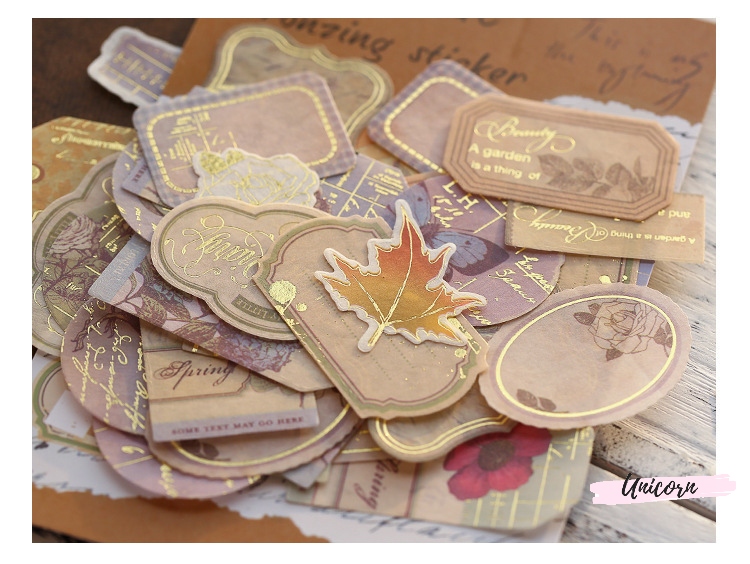 set 40 sticker phong cách vintage - hình con tem bronzing sticker
