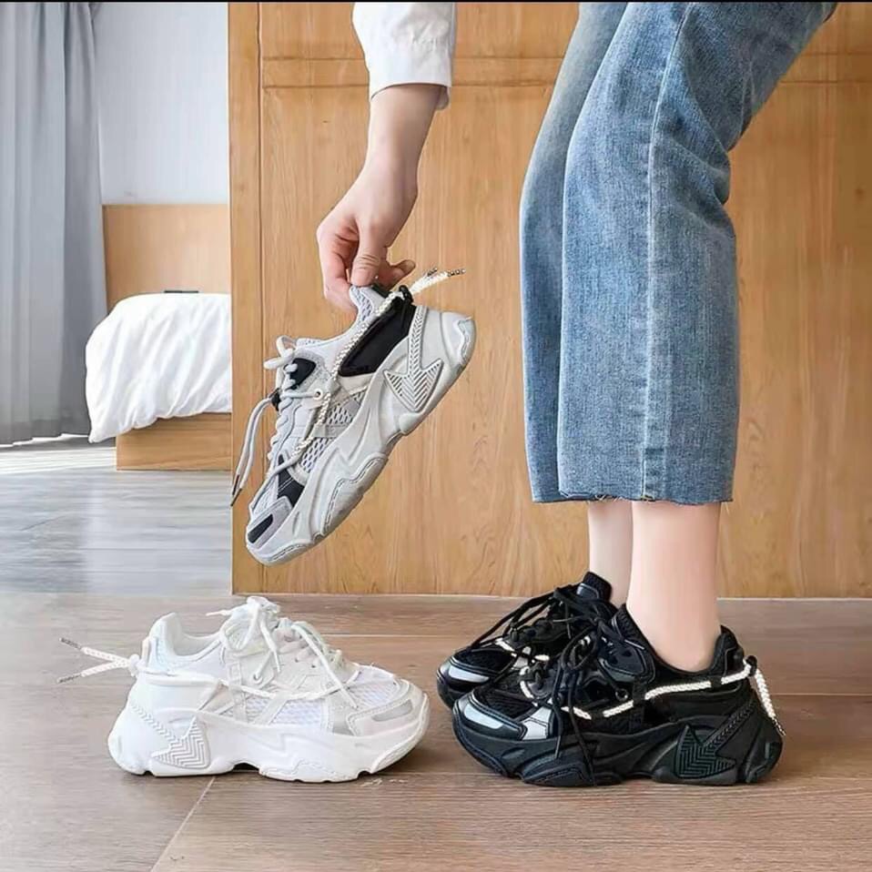 Giày nữ phản quang  dây rút độn đế mũi tên 2 dây