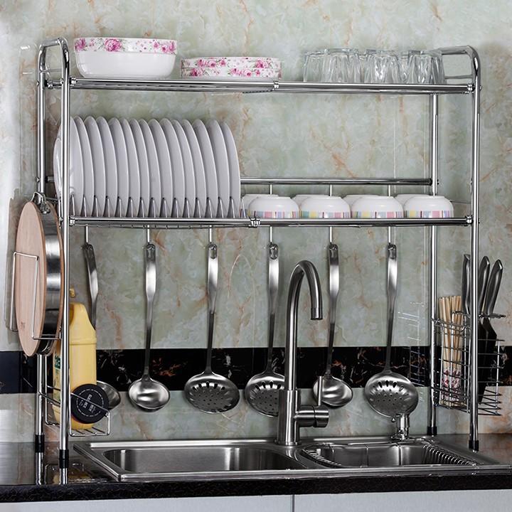 Kệ để bát đĩa inox phía trên chậu rửa 80cm , ngăn đũa , nước rửa bát