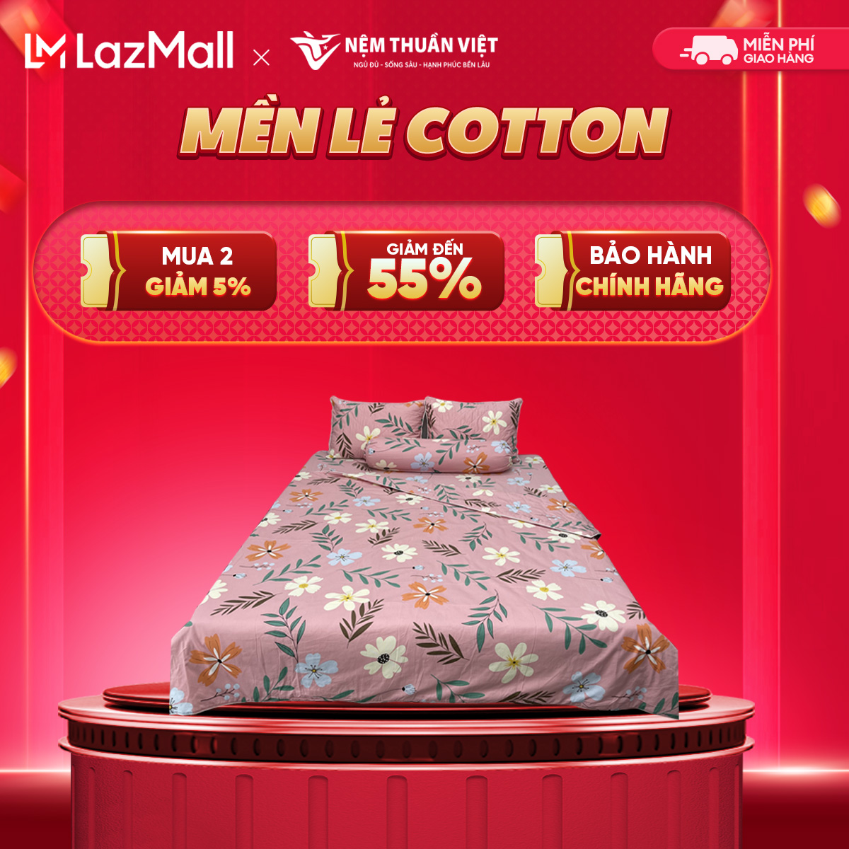 Chăn Mền 100% Cotton Thuần Việt - Hồng COT05
