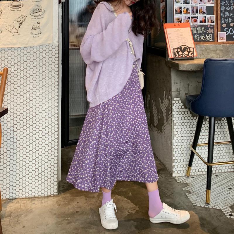 Chân váy voan dáng dài hoa lá ulzzang 01