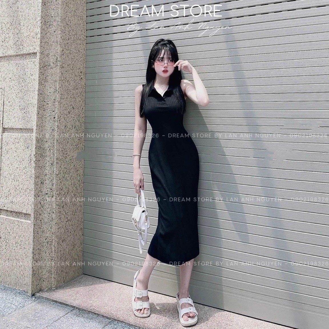 Đầm sát nách cổ bẻ ôm body dáng dài trơn cực xinh , chất thun gân dày dặn