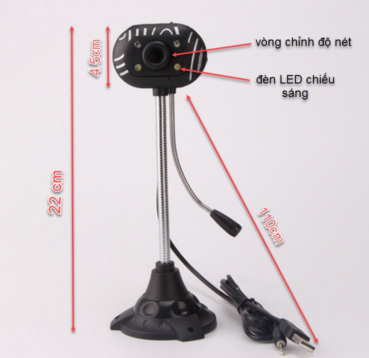 Webcam chân cao siêu nét có Mic hỗ trợ 4 đèn Led