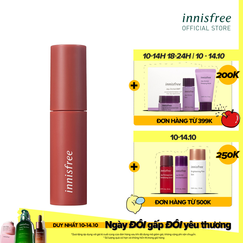 Son môi lâu trôi dạng kem mềm mượt Innisfree Vivid Cotton Ink #10 Brown Tea Tulip 4g giá rẻ