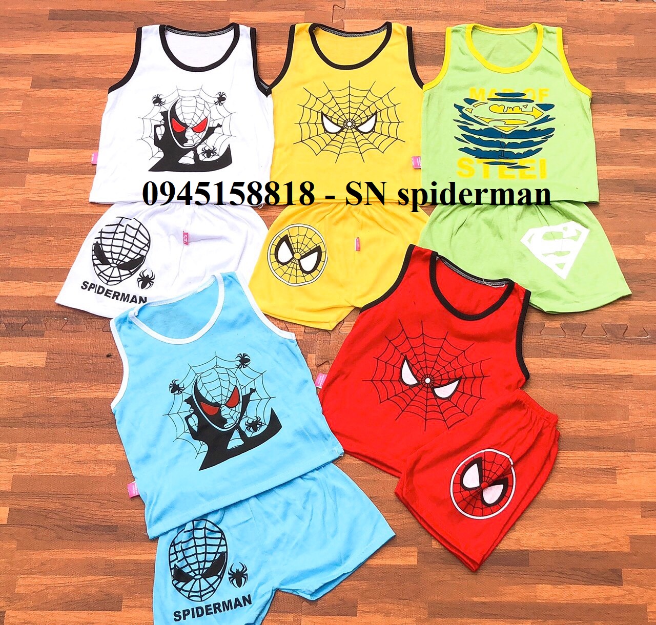Set 5 bộ sát nách Spiderman cho bé từ 3-14kg