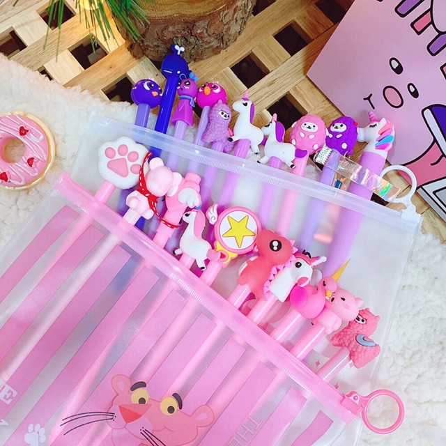 Combo 10 bút cute kèm túi zip ( cây viết nhiều mẫu)