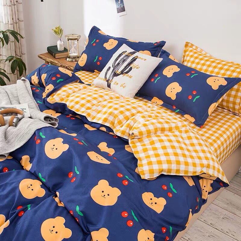 Trọn bộ 4 món chăn ga gối cotton poly nhập mẫu gấu cherry