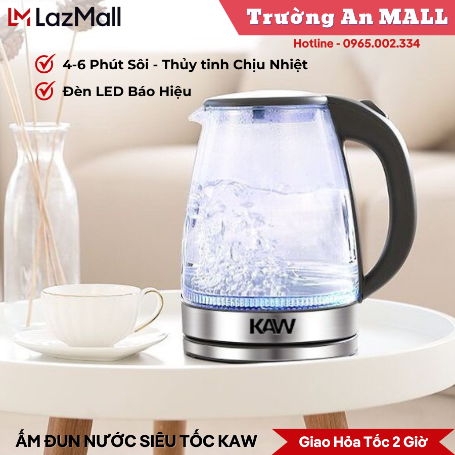 ấm đun siêu tốc, bình đun siêu tốc, bình siêu tốc, ấm nước siêu tốc, bình trà thủy tinh - Ấm siêu tốc thủy tinh SUNHOUSE SHD1217 1.7L (Đen)