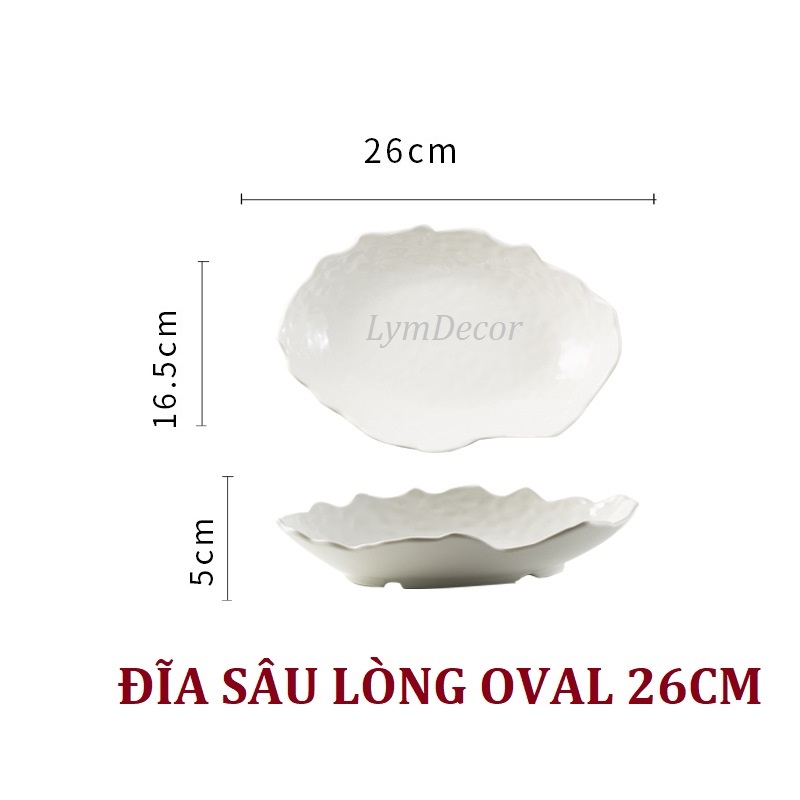 Đĩa oval sâu lòng trắng, khay sứ men bóng sang trọng - Bát đĩa sứ nhà hàng