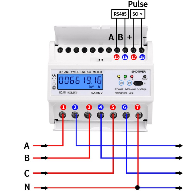 Electronic Meters 3 Phase 6 Parameters 100A Modbus RS485 (Support HomeAssistant)
