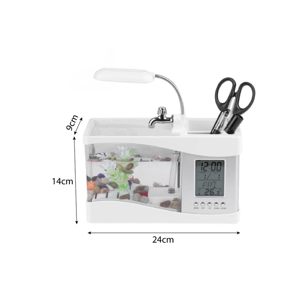Bể Cá-[Bể cá+Đồng Hồ + Đèn Bàn + Sỏi, Cây Thủy Sinh]-Bể cá mini-Bể cá để bàn-hồ cá