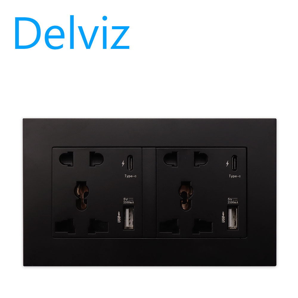 DELVIZ EU/UK/US Wall power socket Type-C interface PD 18W, USB socket.