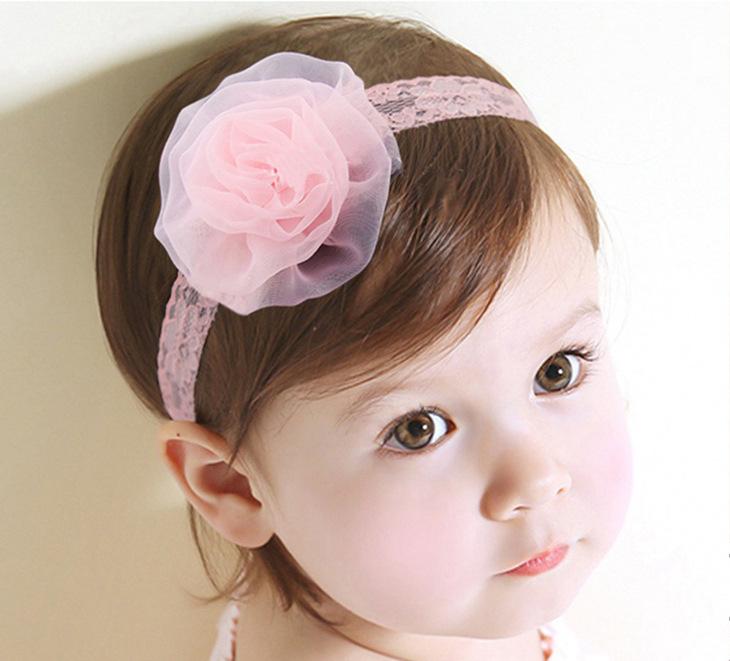 Băng Đô Ren Hoa Màu Hồng Xinh Xắn Cho Bé
