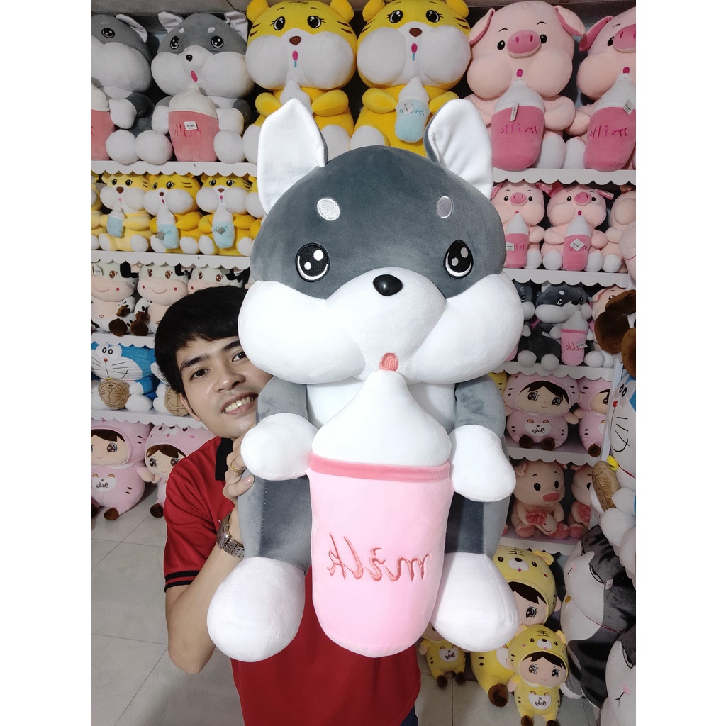 Chó Ôm Bình Sữa gấu bông husky mềm mịn