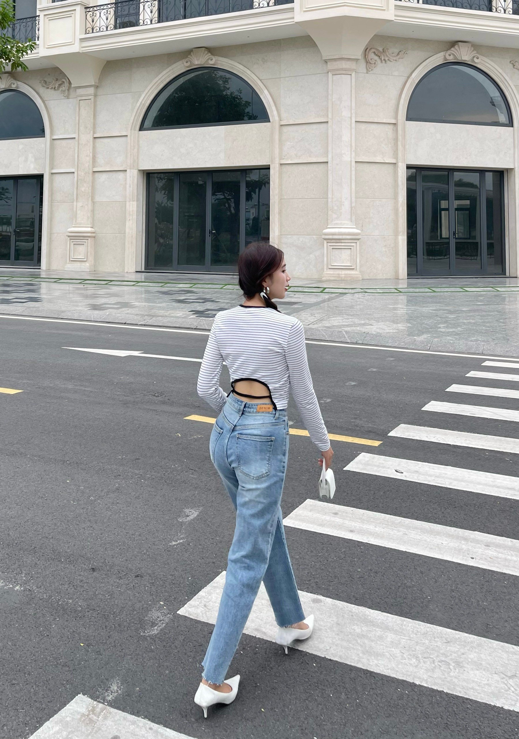 AfterBefore | Áo Thun crop sọc dây lưng 2 màu