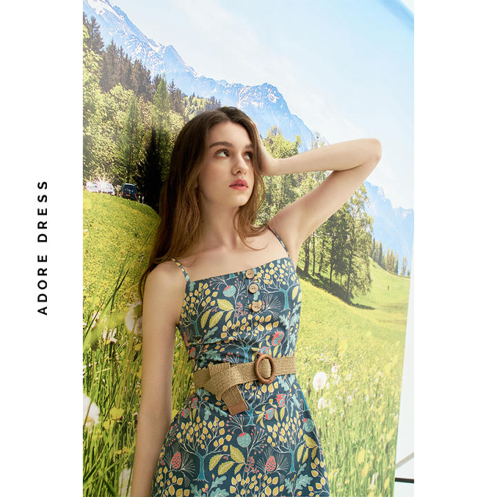 Đầm 2 dây thô họa tiết quả lựu kèm belt 411DR6007 ADORE DRESS - Hình ảnh 6