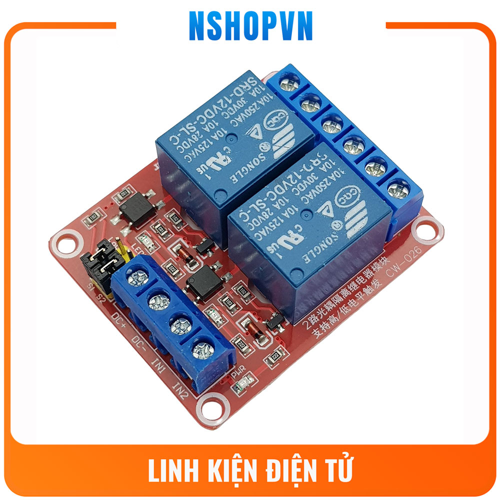 Module 2 Relay Với Opto Cách Ly Kích H/L (12VDC)