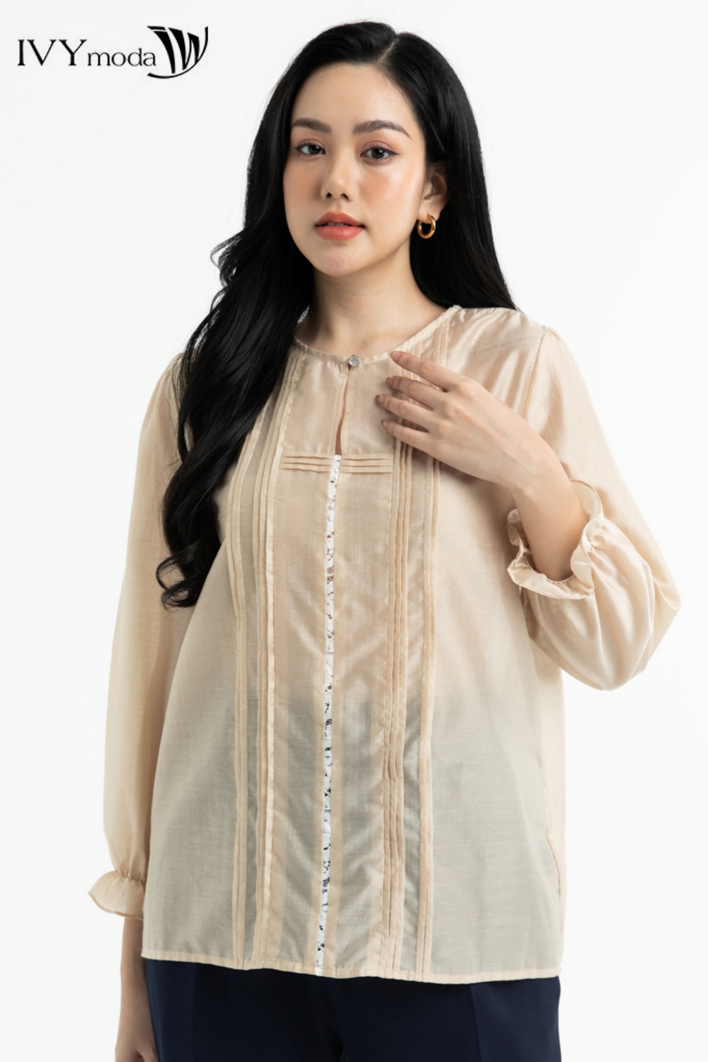 Áo sơ mi vải lụa Tencel IVY moda MS 17T0124