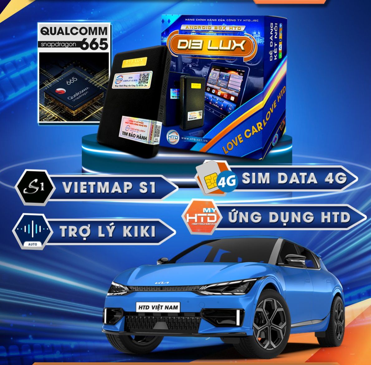 Htd smart android box ô tô d13 lux – android 10 offical