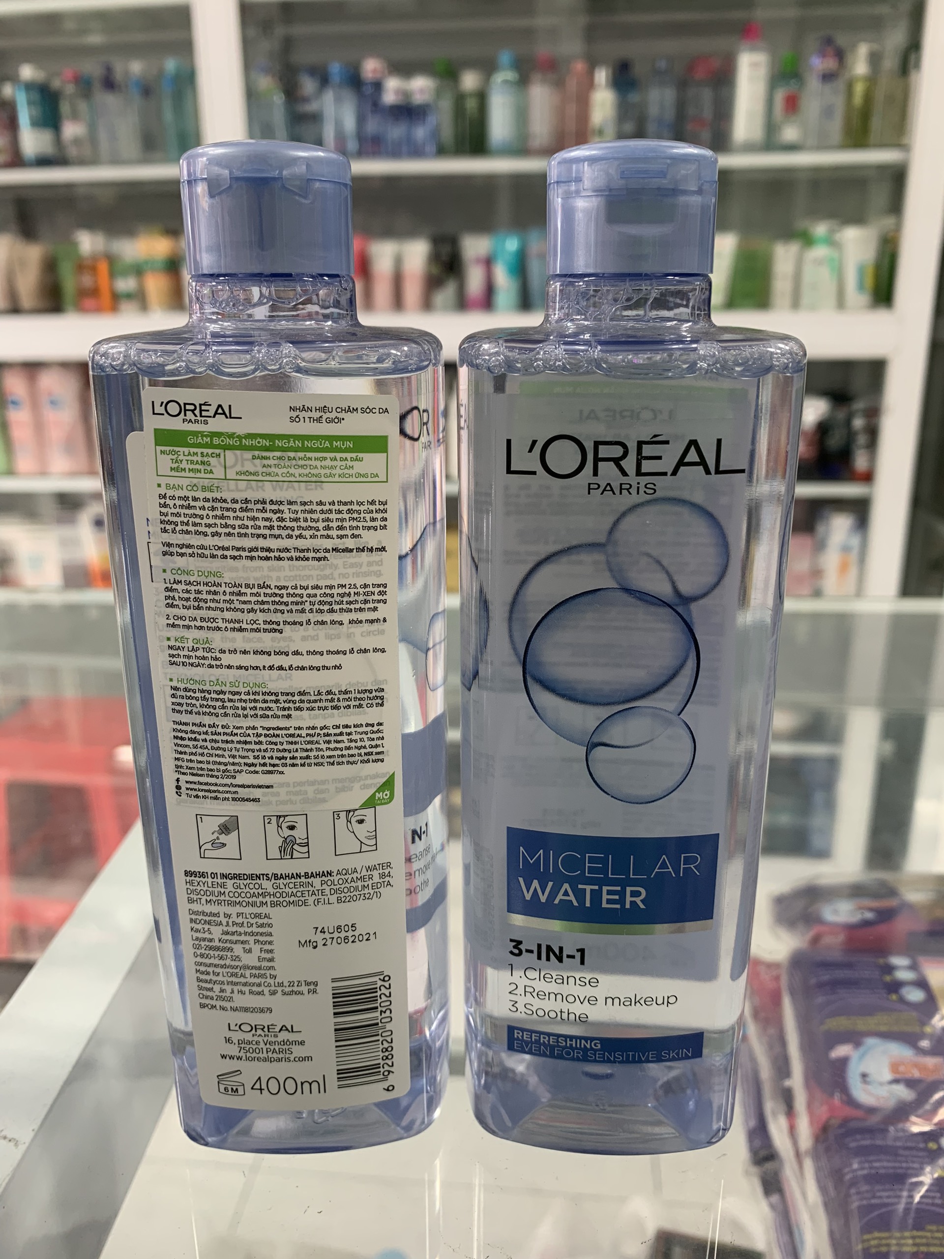 [HCM]NƯỚC TẨY TRANG TƯƠI MÁT LOREAL 3-IN-1 DÀNH CHO DA DẦU & DA HỖN HỢP 400ML