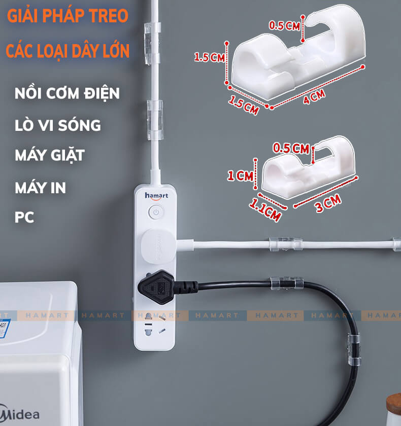 Vỉ 20 Nẹp Dây Điện LỚN Dán Tường Móc Treo Kẹp Cố Định Dây Cáp Thiết Bị Lớn TV Tủ Lạnh Ổ Cắm Điện