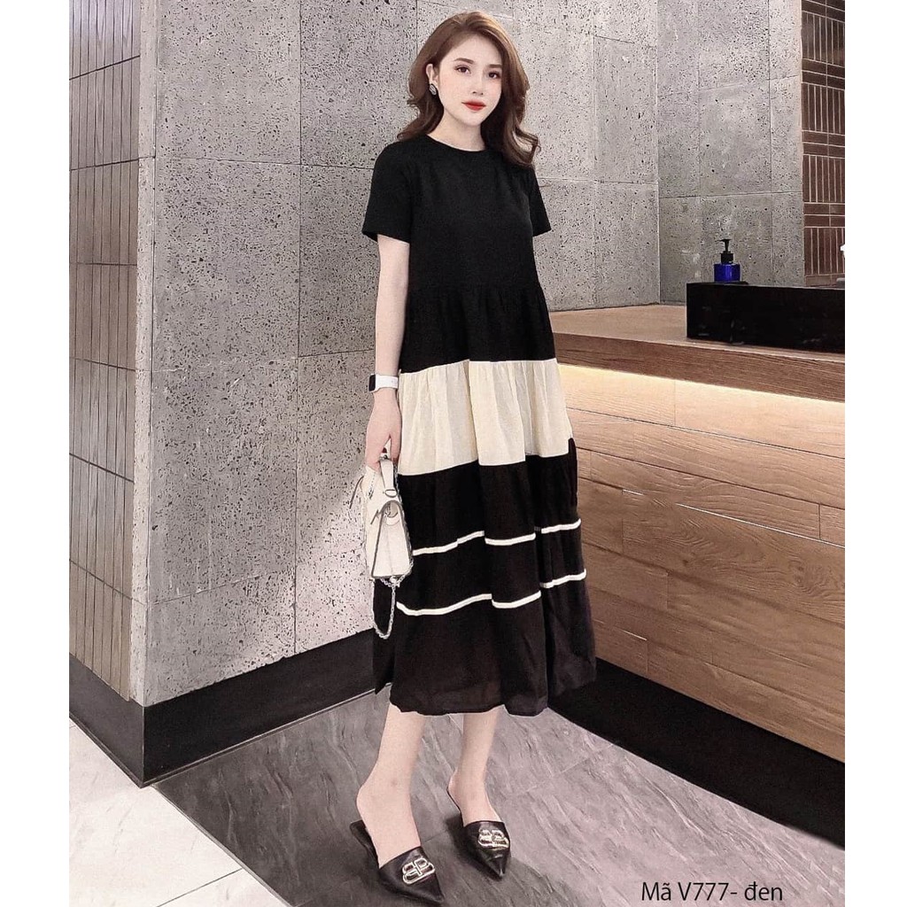 [A]Váy bầu hè cộc tay suông a - Đầm bầu suông thời trang thiết kế xét cặp-free size 43-70kg