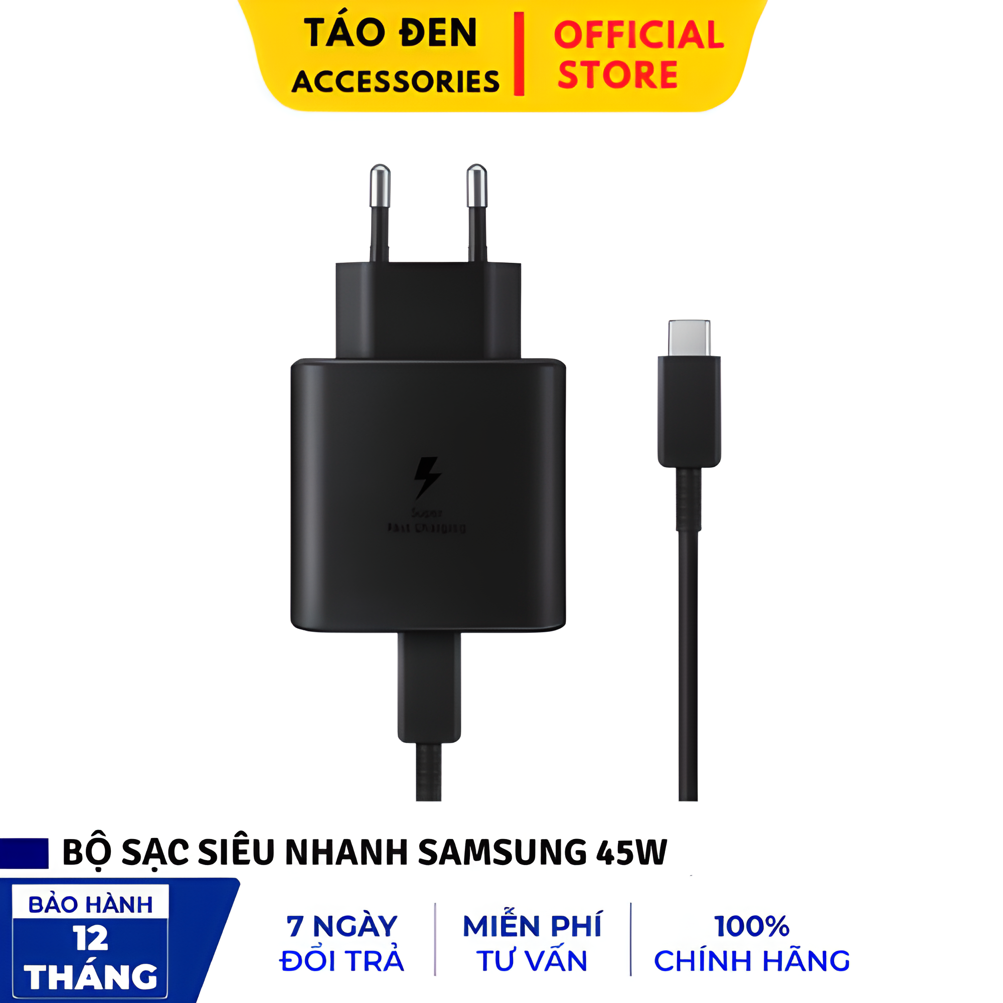 Bộ sạc siêu nhanh samsung 45w chân type-c cho samsung note 10 plus/s20 ultra plus 5g/note 20/note 20 ultra 5.0 , bảo hành 12 tháng