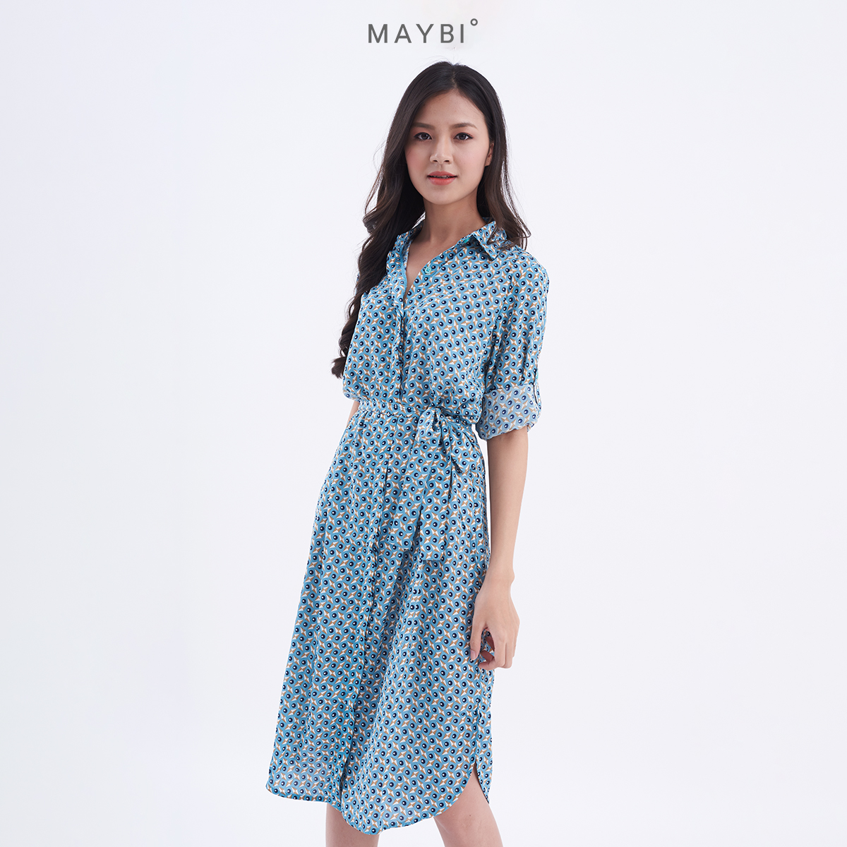 Giá Quá Tốt Để Có MAYBI - Đầm Nữ Sơ Mi Xanh Họa Tiết Hình Học Eirly Dress Giá Quá Tốt Để Có MAYBI - Đầm Nữ Sơ Mi Xanh Họa Tiết Hình Học Eirly Dress