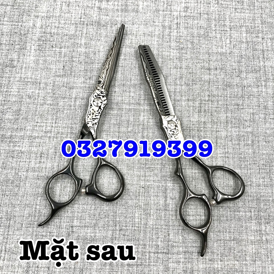 JG Kéo Cắt Tỉa Tóc Cao Cấp Siêu Bén Nhật 6.0in Thép S440C Độ Cứng Trên 62HRC Kèm Bao Da Chất Lượng Cao ( loang đen )