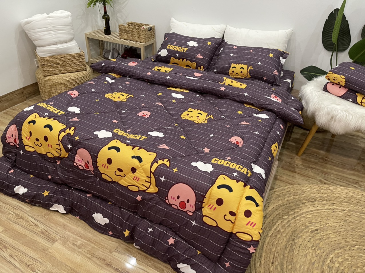 Bộ Chăn Ga Gối Chần Phao 5 Món Hổ Con